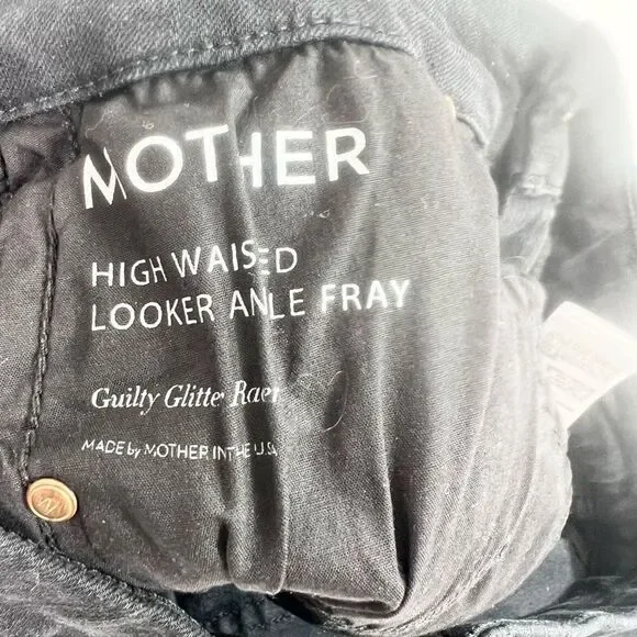 Mother Looker Ankle Fray Guilty Glitter Racer Jeans Womens 29 Black Frayed Hem - Picture 5 of 14